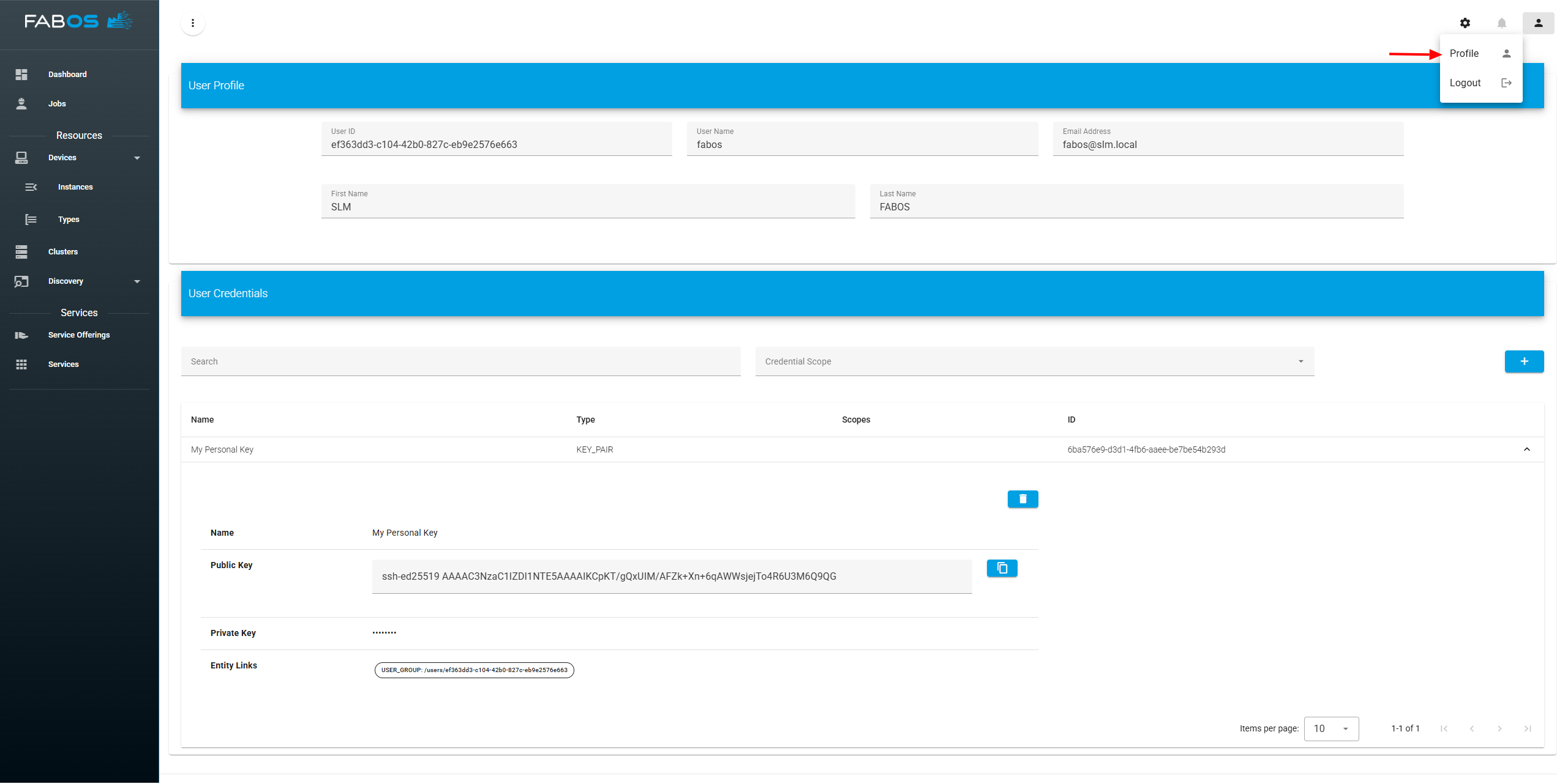 User credentials overview