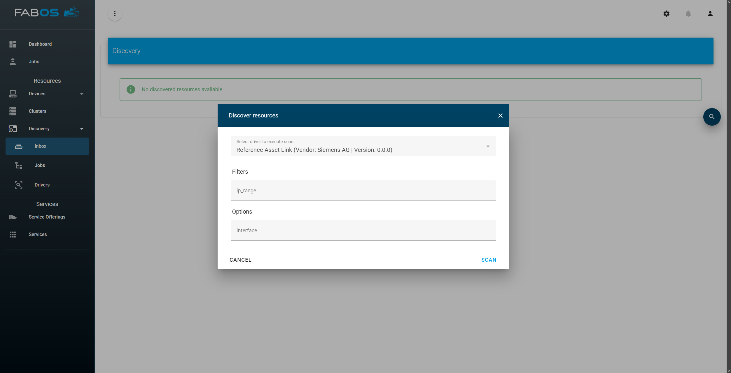 Start Discovery Dialog