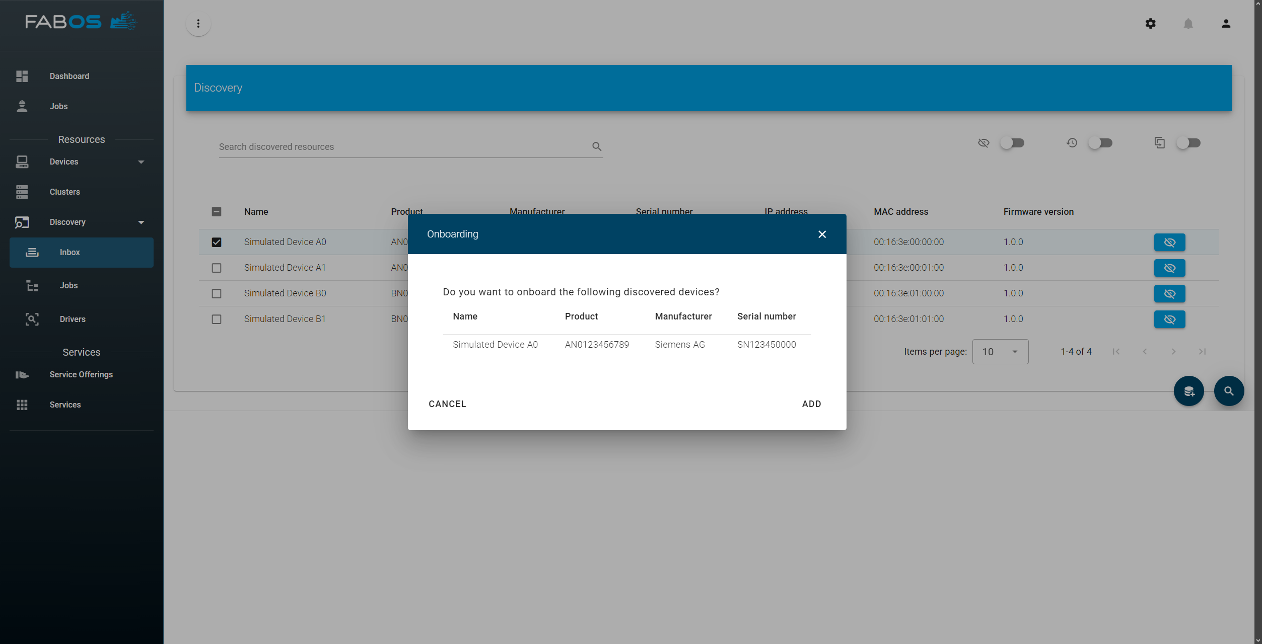 Add Discovered Device Dialog