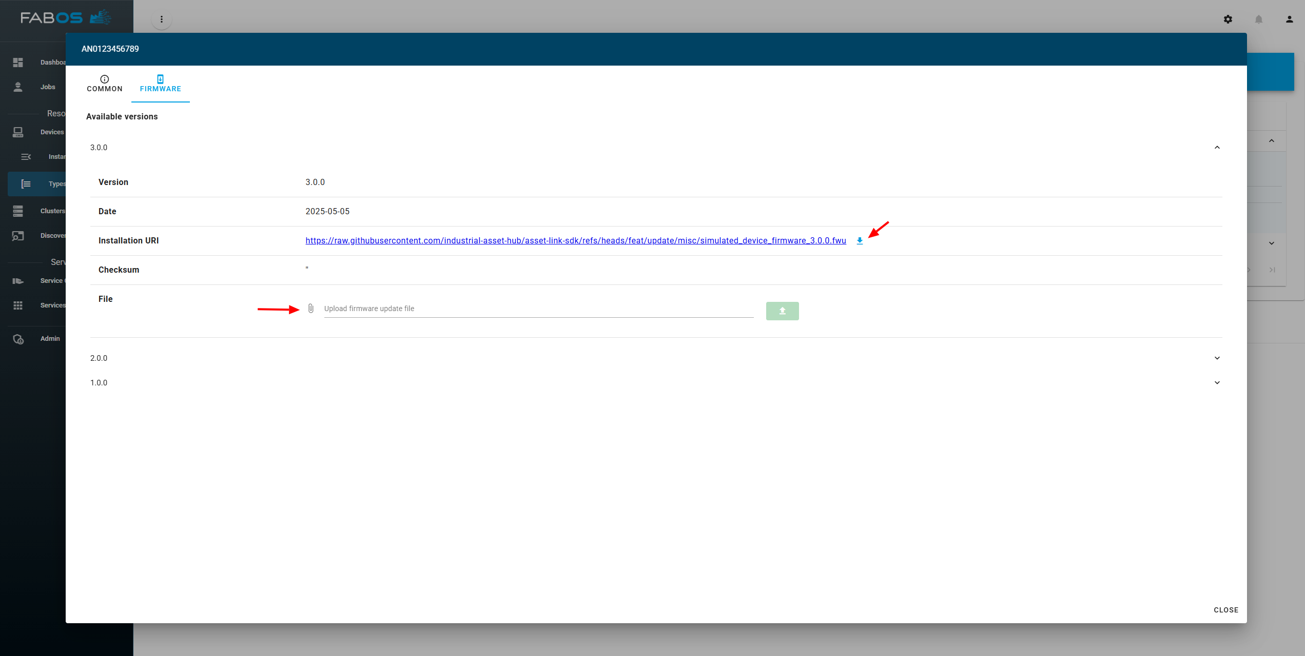Firmware management in the device type view